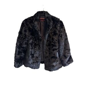 7 For All Mankind Black Faux Fur ShortJacket Eyelet Hidden Closure Size XS Lined